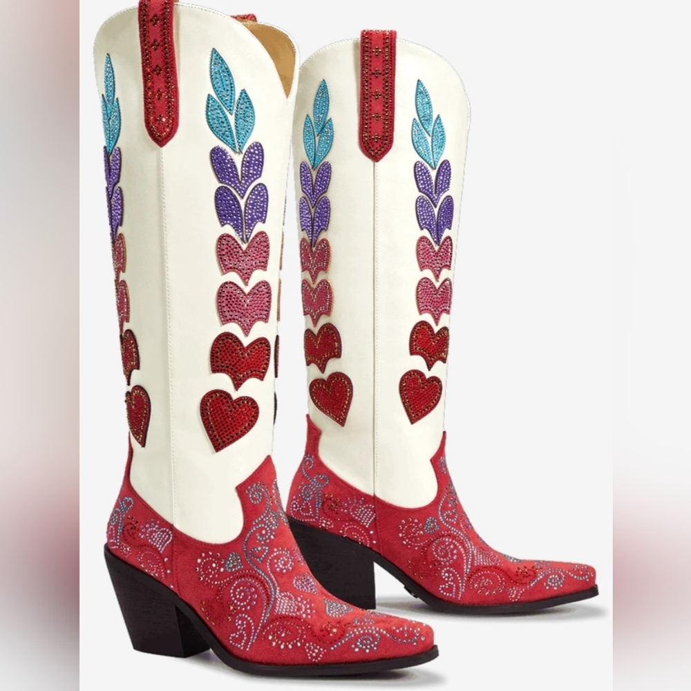 Valentine's Women's White and Red Boots